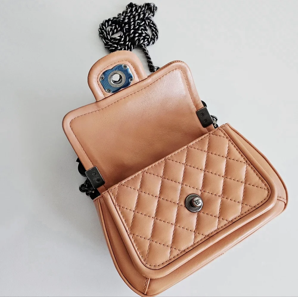 Chanel Peach Quilted Top Handle Flap Bag